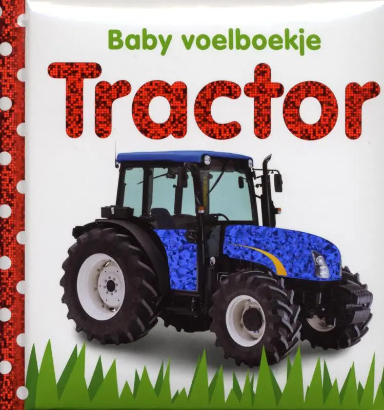 Blauwe en zwarte tractor met gele streep en glanzende afwerking, grote banden voor jonge lezers