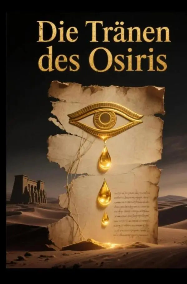 Gouden oog van horus met druppelende tranen des osiris op een oud anatomisch papyrusrol voor décor