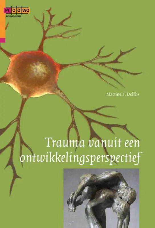 Een gedetailleerde illustratie van een neuron met oranje rode cellichaam en donkerbruine dendrieten voor psychologie algemeen in trauma vanuit een ontwikkelingsperspectief
