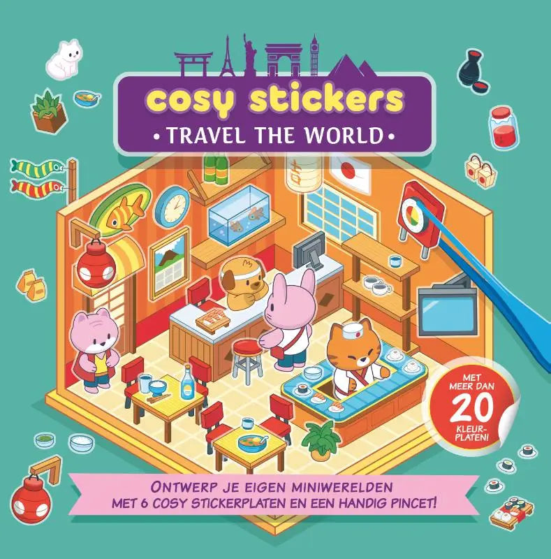 Travel the world - Ontwerp je eigen miniwerelden met 6 cosy stickerplaten en een handig pincet!