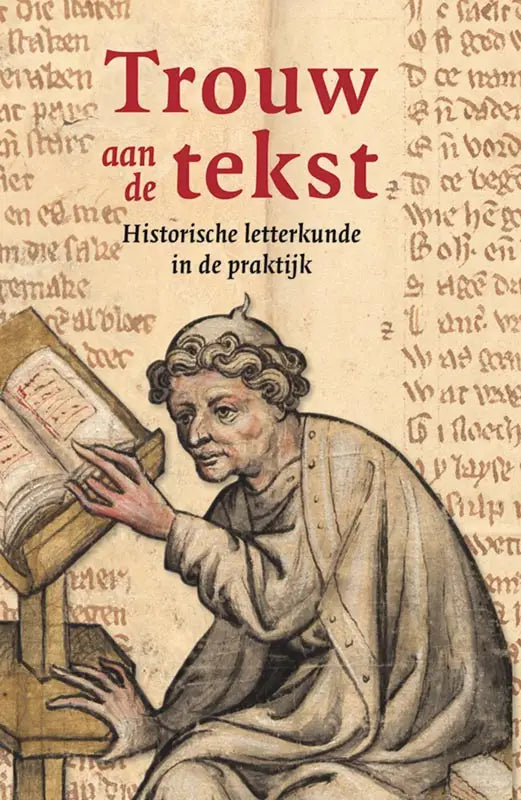 De boekcover van trouw aan de tekst toont een vintage illustratie van een oude man in aardetinten voor historische letterkunde