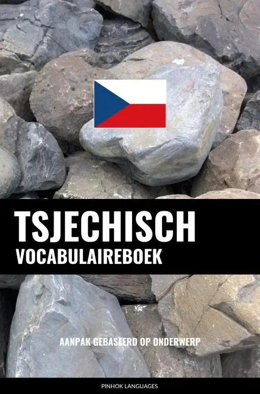 Tsjechisch vocabulaireboek met een aanpak gebaseerd op onderwerp en een sticker van de Tsjechische vlag op grijs gesteente