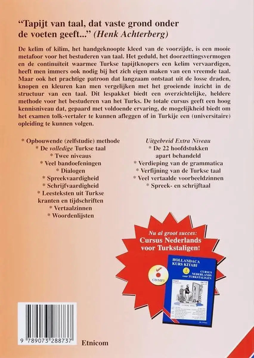 Blauw-wit nederlands taalboek turks op niveau(s) met audio voor turkse leerlingen met traditionele figuren op de omslag