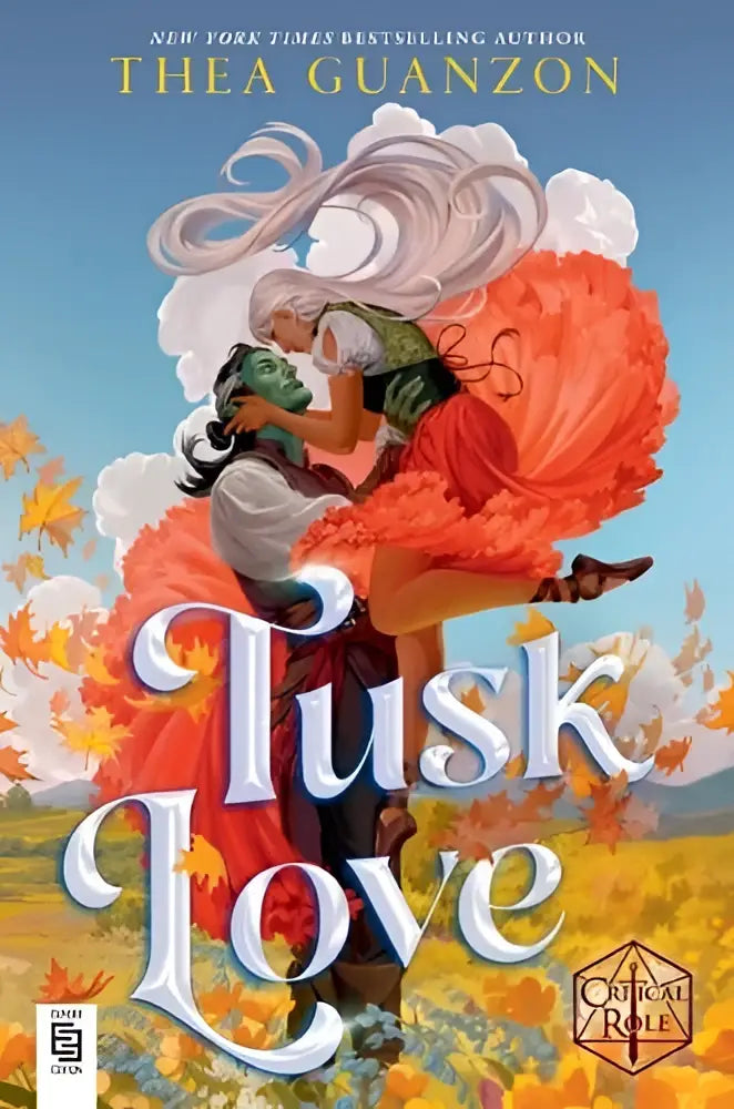 The cover of the book tusk love by thea guanzon shows a couple embracing with red dress and green attire critical role