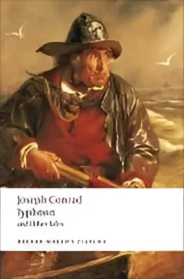 Hardcover boek typhoon and other tales van joseph conrad met een getextureerde aardetint omslag en illustratie van man