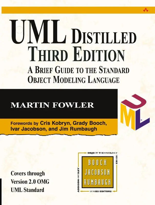 The uml distilled third edition book cover by martin fowler features bold black text on cream background for efficient object-oriented modeling