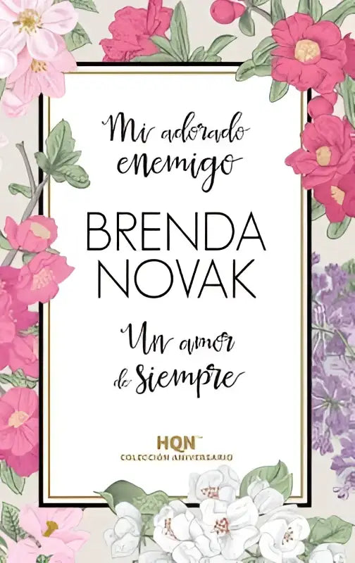 De boekomslag van mi adorado enemigo door brenda novak met delicate bloemillustraties in zachte roze en witte tinten