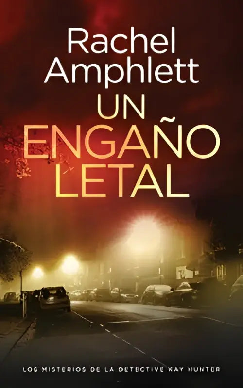 De cover van het boek un engaño letal van rachel amphlett toont detective kay hunter in los misterios met gouden letters