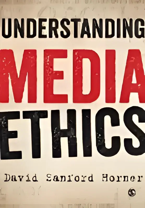 De boekomslag van Understanding media ethics toont vet rode en zwarte tekst op een beige, textuurrijke achtergrond