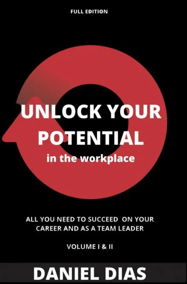 Rood circulair grafisch element met witte tekst unlock your potential in the workplace voor unlock your potential full edition