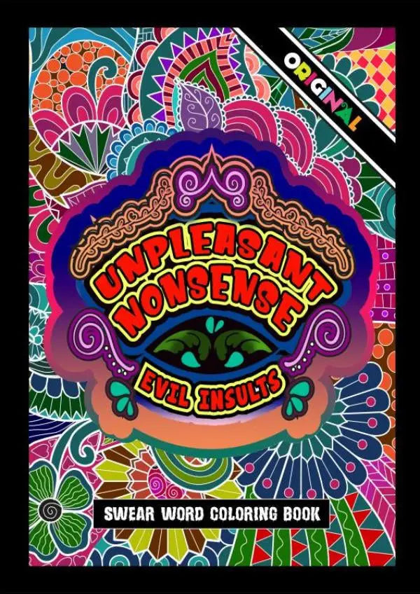 Vibrant scheldwoorden kleurboek unpleasant nonsense evil insults met psychedelische spiralen en gedurfde typografie