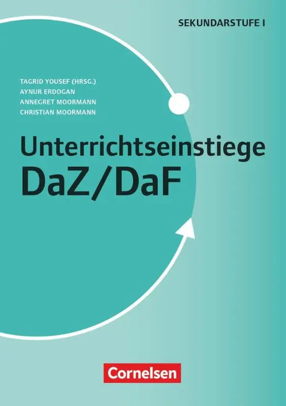 Tealkleurige educatieve leerboekcover van unterrichtseinstiege daz daf door cornelsen met witte cirkelvormige elementen voor leerkrachten daz daf