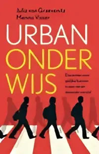 Rood boek Urban Onderwijs met witte en gele tekst en zwarte silhouetten van mensen op zebrapad