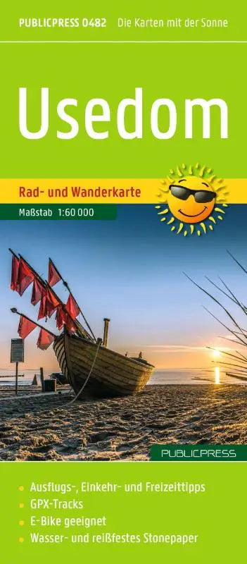Usedom, Rad- und Wanderkarte 1:60.000, Publicpress - Wasserfest und reißfest
