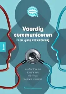 Boekcover van vaardig communiceren in de gezondheidszorg met titel voordeel communiceren en silhouetten van hoofden door angelique timmerman en jonathan silverman