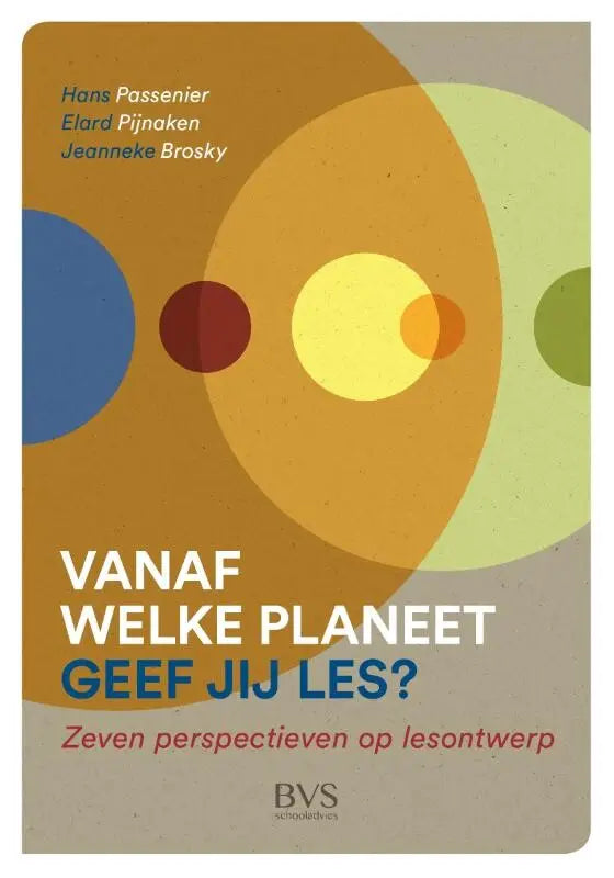 Boek vanaf welke planeet geef jij les met een modern abstract ontwerp in warme oranje, geel en groen tinten voor nt2 biedt