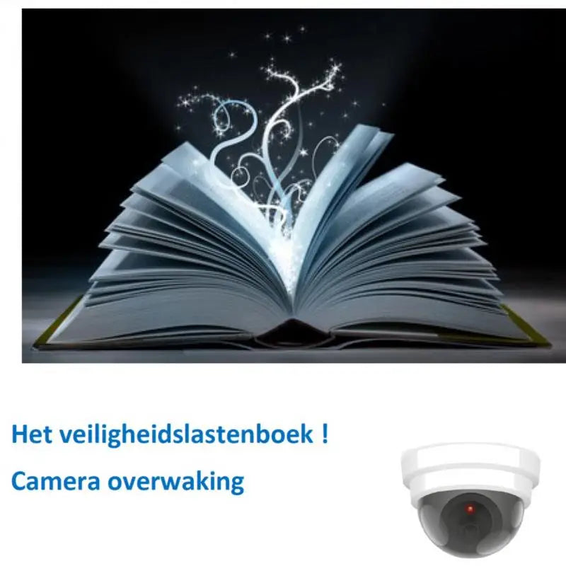 Een open boek met gloeiende magische spiralen boven de pagina’s voor het veiligheidslastenboek camera overwaking