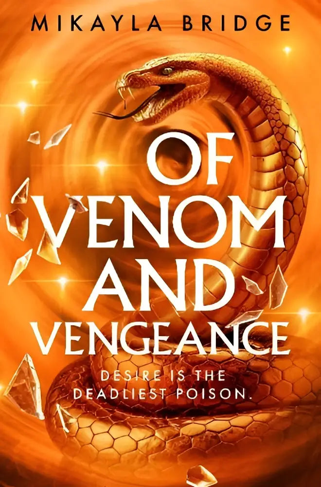 Gouden slang gedetailleerd op vurige oranje achtergrond in product van venom and vengeance collectie