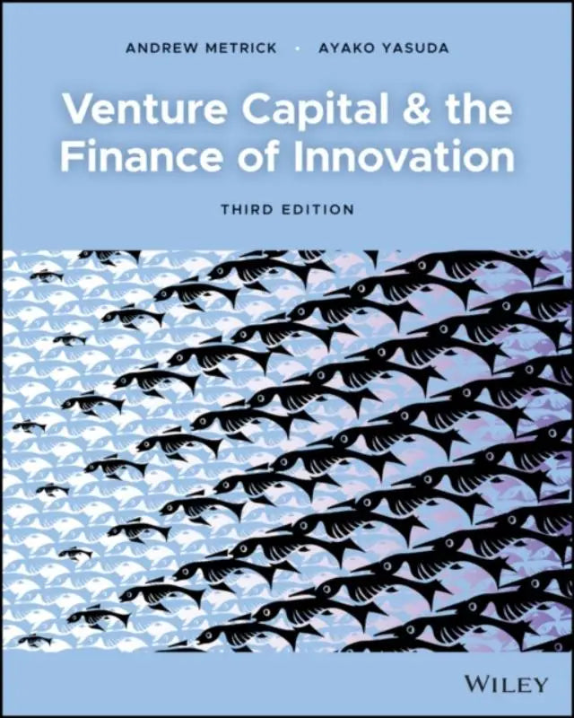De cover van het boek venture capital and the finance of innovation toont een lichtblauwe achtergrond met zwarte gestileerde vissen