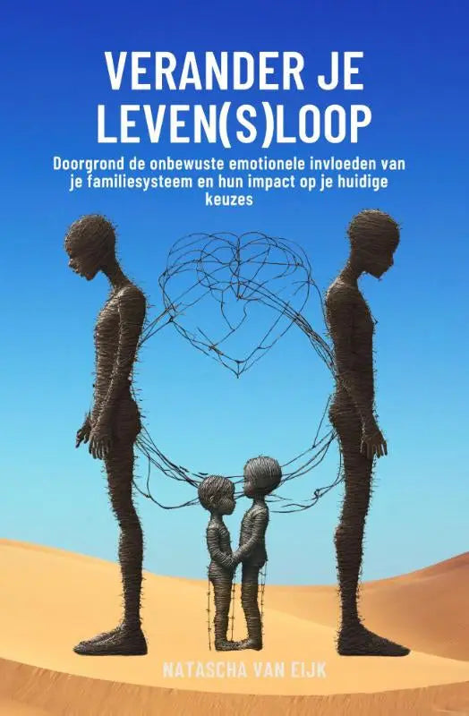 De boekcover toont draadgewikkelde figuren op gouden zand die onbewuste emotionele invloeden visualiseren