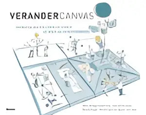 Verandercanvas logo design met minimalistische lijntekeningen van bomen en abstracte vormen op een witte achtergrond door anne-bregje huijsmans kim grinwis wouter ten have