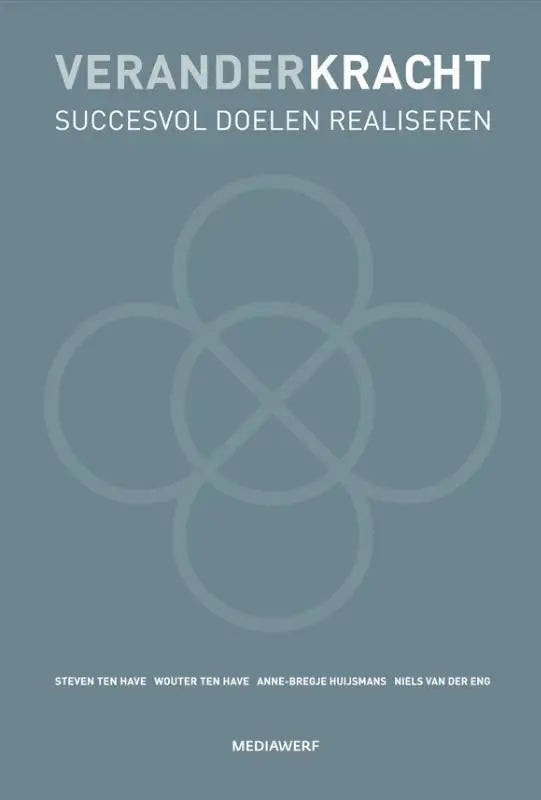 De boekcover veranderkracht toont een minimalistisch ontwerp en benadrukt succesvol doelen realiseren