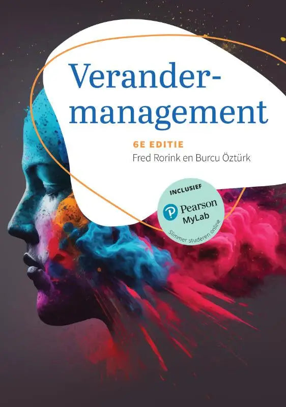 De boekcover van Verandermanagement toont de titel verander-management in blauw met een kleurrijk menselijk profiel