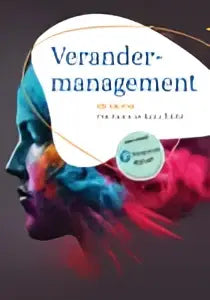 De boekcover verandermanagement door burcu ozturk en fred rorink toont een abstract ontwerp in blauw en rood voor hoger onderwijs
