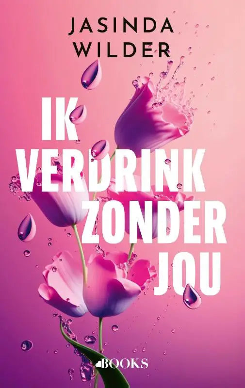 Roze tulp bloeit met waterdruppels tegen een zachte roze achtergrond in het boek ik verdrink zonder jou van jasinda wilder over liefde boeken