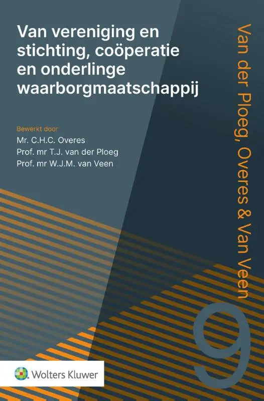 De boekomslag van wolters kluwer nederland toont een modern ontwerp met blauwe en oranje geometrische patronen voor onderlinge waarborgmaatschappij