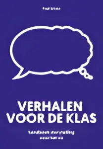 Paul groos communicatiekunde algemeen verhalen voor de klas met paarse omslag en witte spraakballon ontwerp