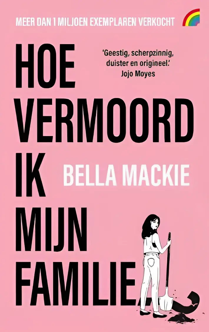 Pink boekomslag van nederlandse paperback hoe vermoord ik mijn familie met zwarte humor en satirische thriller thema