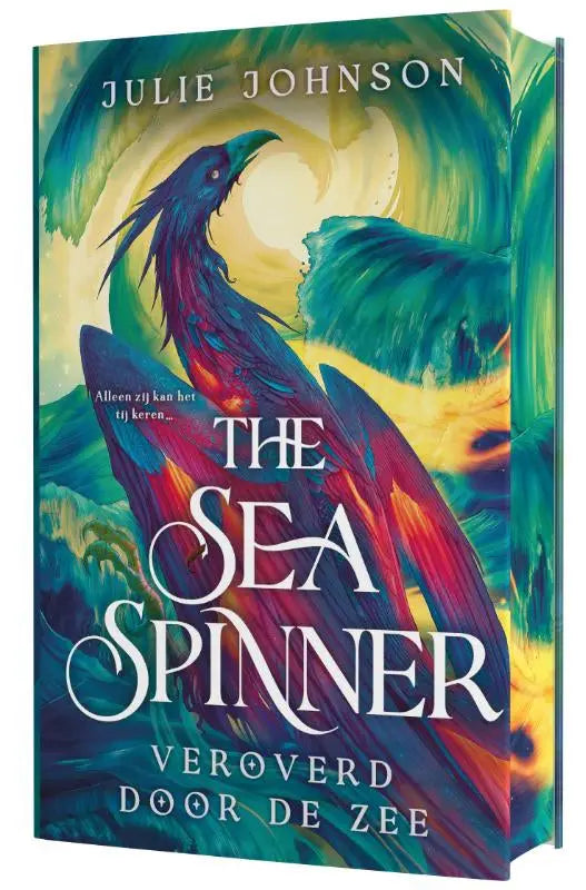 Hardcover boek the sea spinner door julie johnson met epische fantasy cover van vogel en oceaan voor tweede deel wind weaver