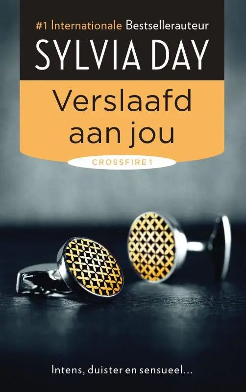 Verslaafd aan jou gouden en zwarte manchetknopen met geometrisch patroon en metalen afwerking