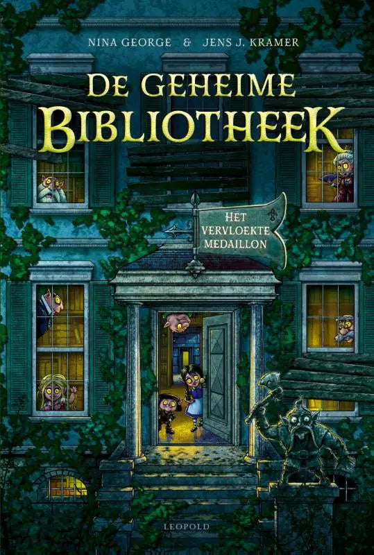 De cover van het kinderboek de geheime bibliotheek door nina george en jens j in het vervloekte medaillon product