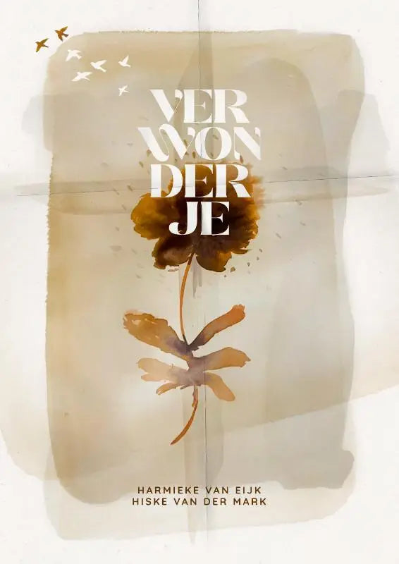 A sepia-toned pressed flower illustration with delicate faded petals on textured aged paper for Verwonder je