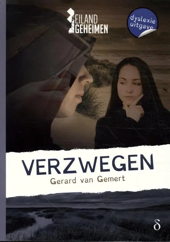 De donkere boekcover van verzwegen door gerard van gemert met twee silhouetten tegen een sfeervol landschap