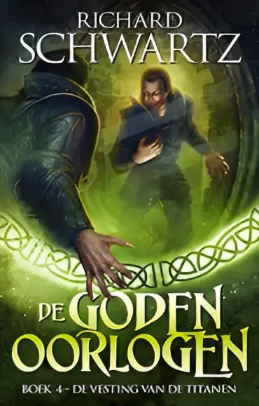 De vesting van de titanen cover met een donker gewapend figuur tegen een groen mystiek achtergrond