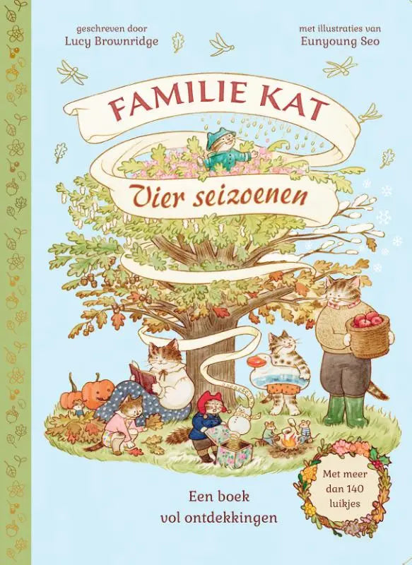 Een kleurrijk kinderboek vier seizoenen met cartoon katten en meer dan 140 puzzels voor jonge lezers