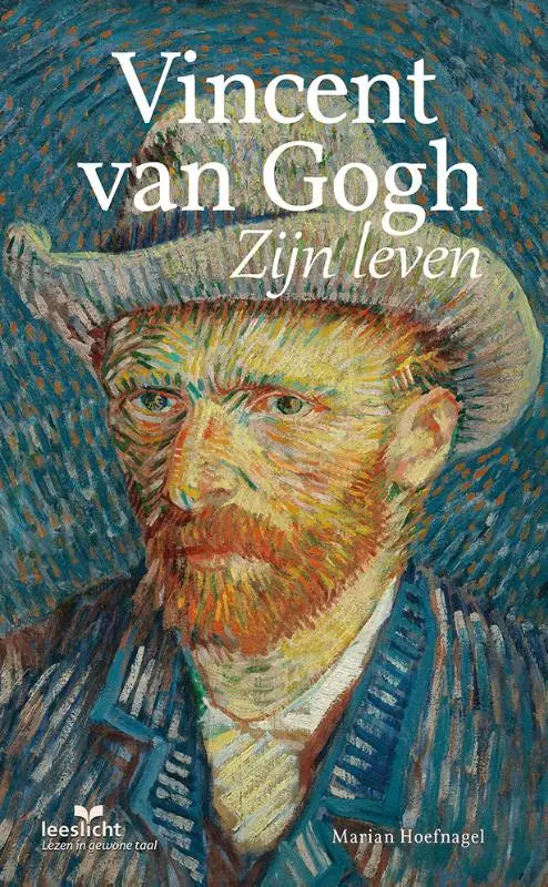 Boekomslag van vincent van gogh met zelfportret in postimpressionistische stijl met gele baard en blauwgroene achtergrond