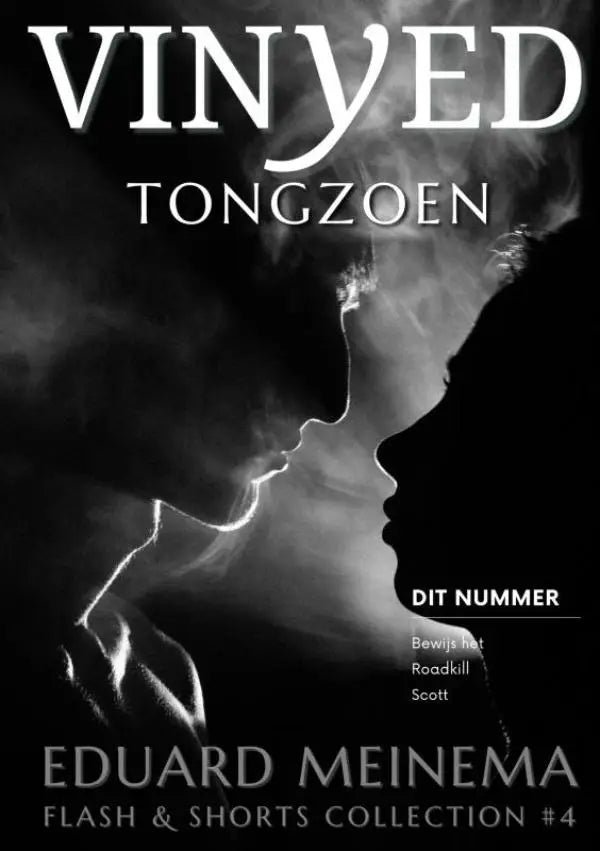 Zwart-witte boekomslag van vinyed 4 door tongzoen met silhouetten van twee gezichten in profiel