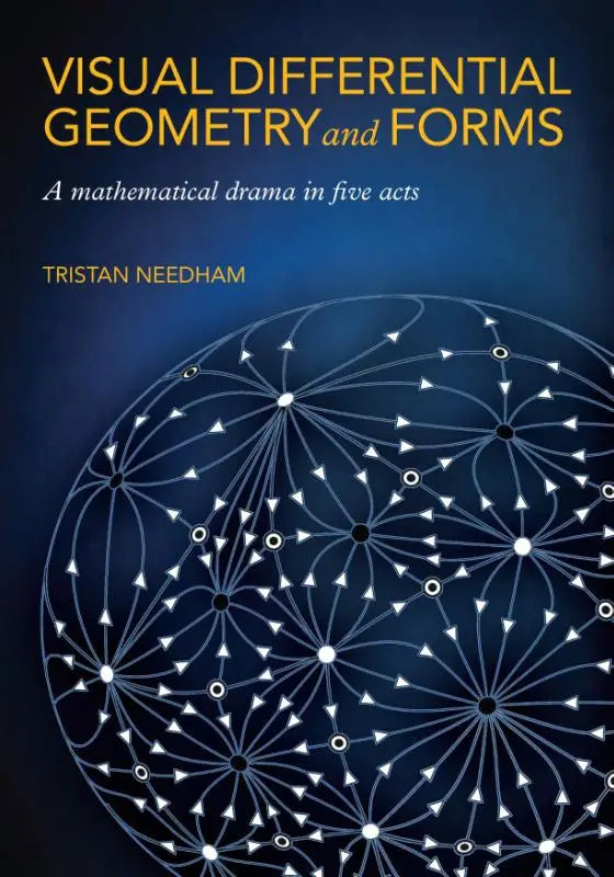 The book cover for Visual Differential Geometry and Forms features a dark blue background with white geometric designs