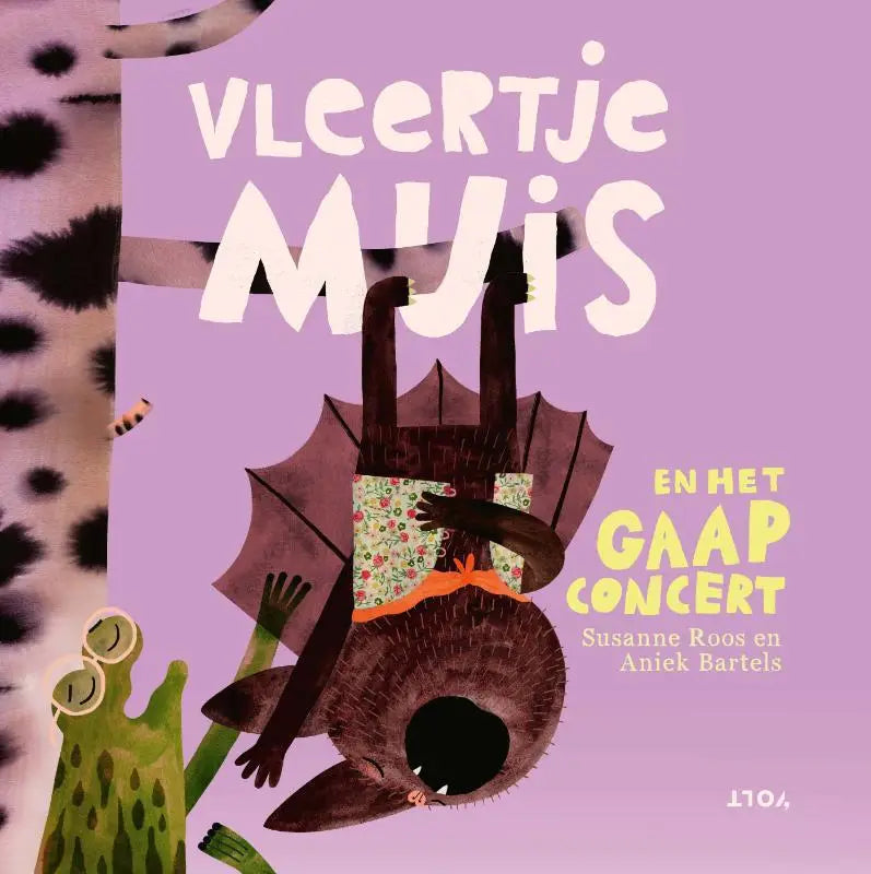Paars kinderboek vleertje muis met cartoonvleermuis en oranje bloemen tas voor jonge lezers