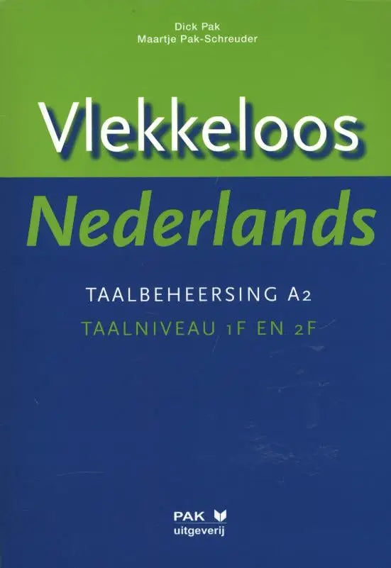 Groen en blauw boekcover voor vlekkeloos nederlands door dick pak en maartje pak-schreuder in taalboek