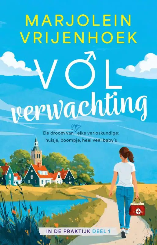 Een rode verbandtas met wit kruis, gedragen door een vrouw in de illustratie bij populaire fiction algemeen van marjolein vrijenhoek