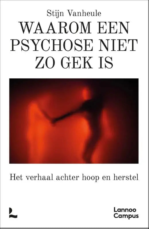 Het boek waarom een psychose niet zo gek is toont een vervaagde silhouet op rode achtergrond over hoop en herstel