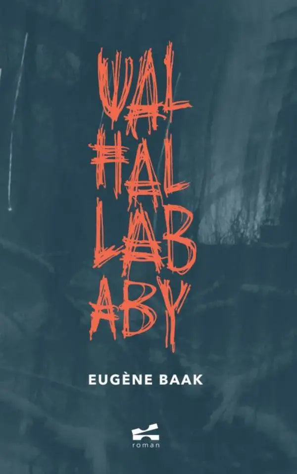 Orange gestileerde tekst val hal lab aby op donkergroene achtergrond voor walhalla baby product