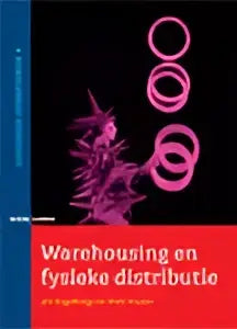 Vertical banner for warehousing en fysieke distributie by koninklijke boom uitgevers with white text on dark blue background