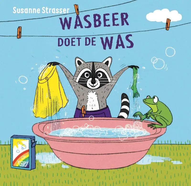 Roze plastic wasbak gevuld met sop en bubbels geschikt voor wasbeer doet de was van susanne strasser binnen peuterboeken
