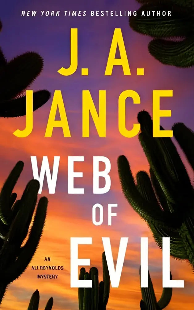 De boekcover van web of evil door j.a. toont een spannende roman met een donker, mysterieus ontwerp